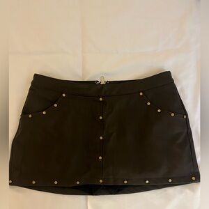 Brown Edikted Faux Leather Mini Skort with Silver Studs